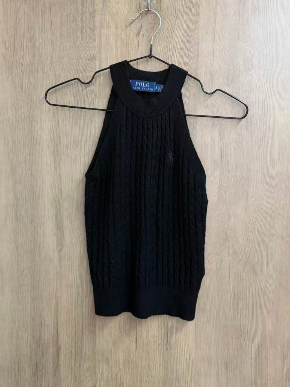 ⚫Polo Ralph Lauren Black Cable Knit Halter Pony Logo Tank Top